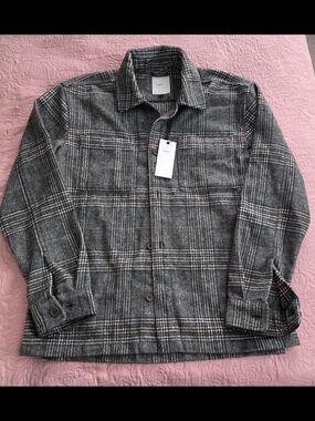 next Men's Gray Plaid Lightweight Shirt Jacket
